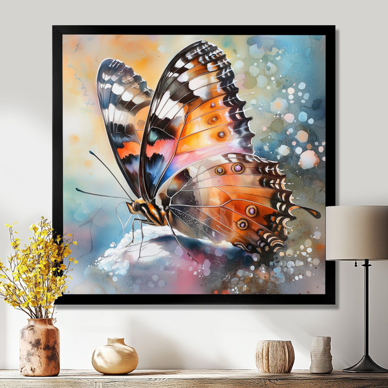 Ailes de papillon de l'été II - Art mural papillon, H 16 po x l 16 po, Reproduction encadrée, Noir