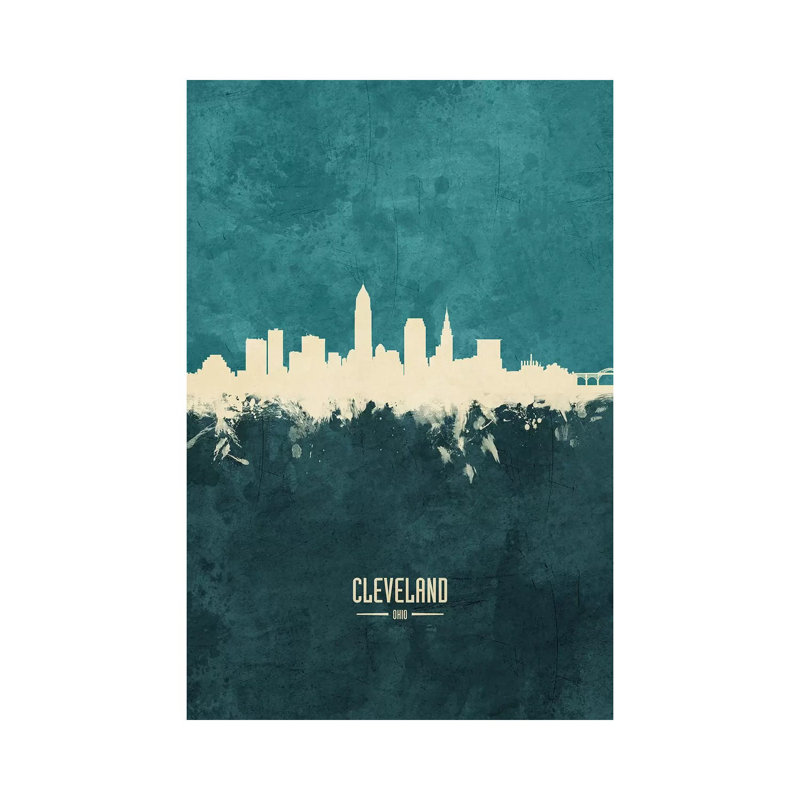 Cleveland Ohio Skyline by Michael Tompsett - Wrapped Canvas Painting, 20.32 cm H x 30.48 cm W