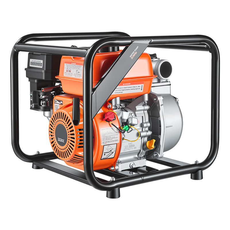 Pompe à eau alimentée au gaz, pompe de transfert d'eau semi-poubelle portative 142 GPM 7HP 2 po, moteur à essence avec tuyau de refoulement de 25 pi, structure robuste, roue en fonte, pour l'irrigation, les étangs, les piscines