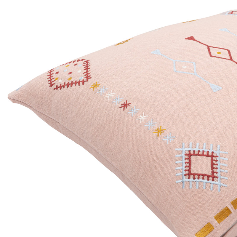Housse de coussin décoratif DecAT, 20 po x 20 po, Rose cendré / bleu pâle / moutarde, Polyester