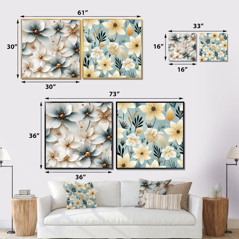 Joachim - Ensemble de 2 décorations murales florales, Encadrement brun, H 16 po x l 33 po x P 1 po