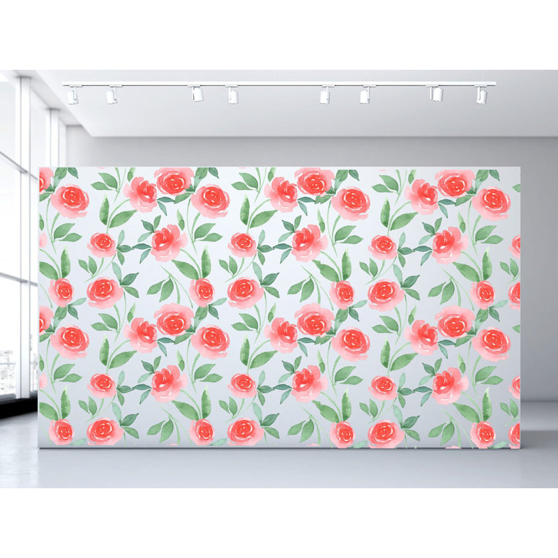 Pink Rose Watercolor Floral Vinyl Wallpaper Roll by Jamie Graney