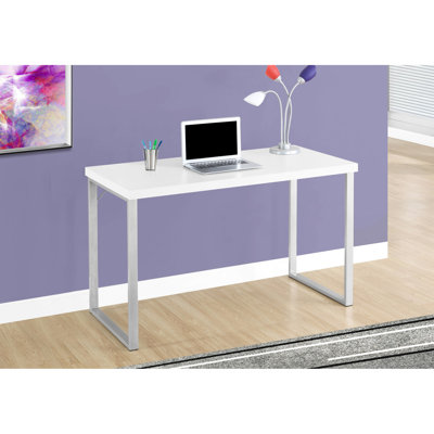 48"l Home Office Writing Table - White Laminate With Contemporary Grey Metal Inspiring Work Area Computer Desk For And Functional Workspace