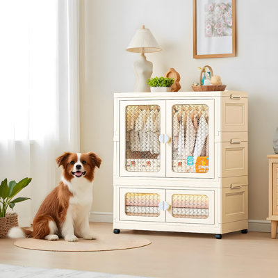 Armoire de rangement à porte magnétique empilable pour enfants et animaux de compagnie - Grand organisateur pliable avec roues, tringle, imperméable, assemblage sans outil - chambre à coucher modulaire, salon, rangement pour salle de jeux