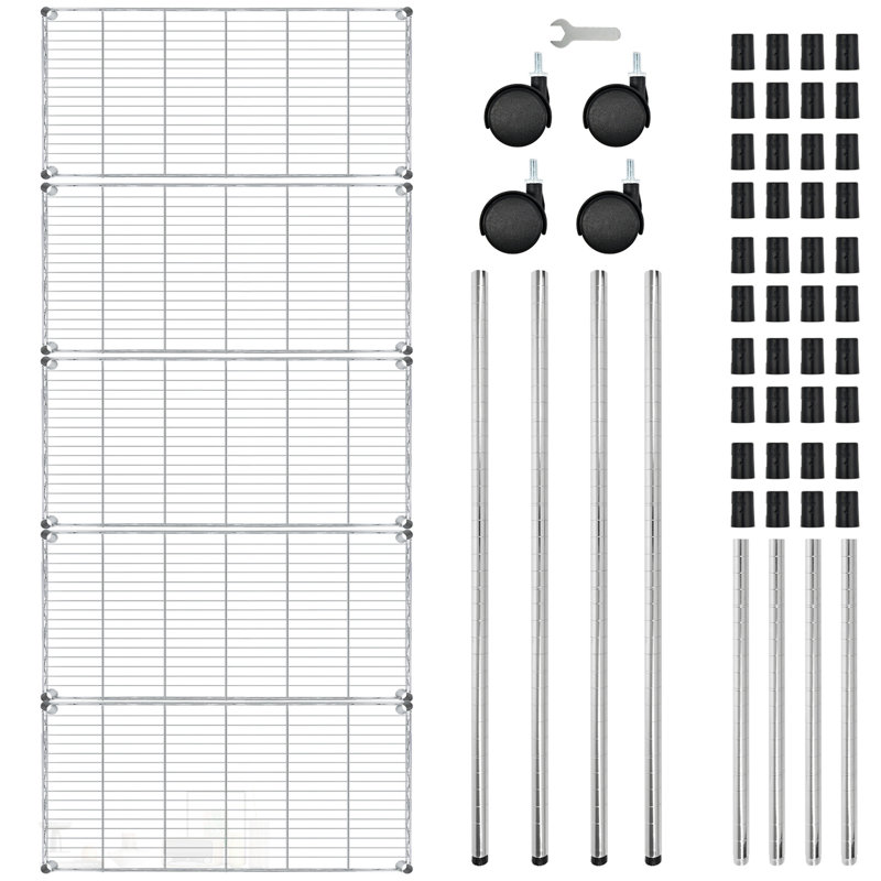 Étagère simple de luxe robuste à 5 tablettes avec roulettes et pieds réglables pour un rangement et une organisation polyvalents