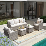 5 Piece Patio Conversation Set with Coffee Table and Cushions