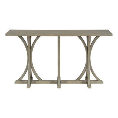 Console de 59,8 po en bois avec plateau en placage de chêne, table d'entrée de ferme avec pieds courbés minces en bois d'hévéa, parfaite pour le salon, le vestibule, le couloir et les espaces de salle à manger.