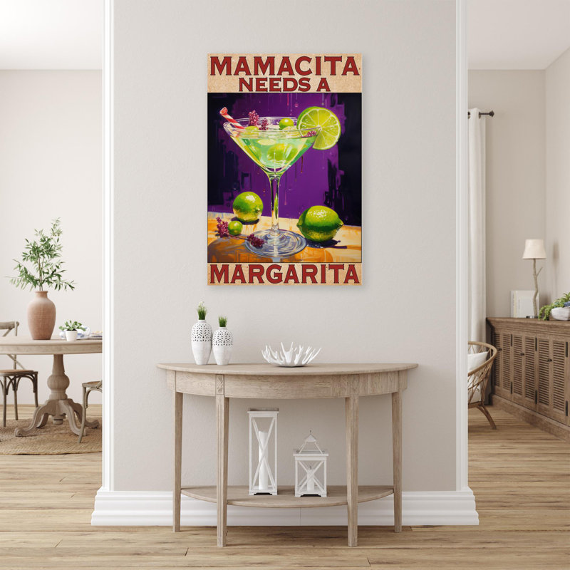 «Mamacita Needs A Margarita», reproduction d'art graphique sur toile tendue, H 14 po x l 11 po x P 1,25 po