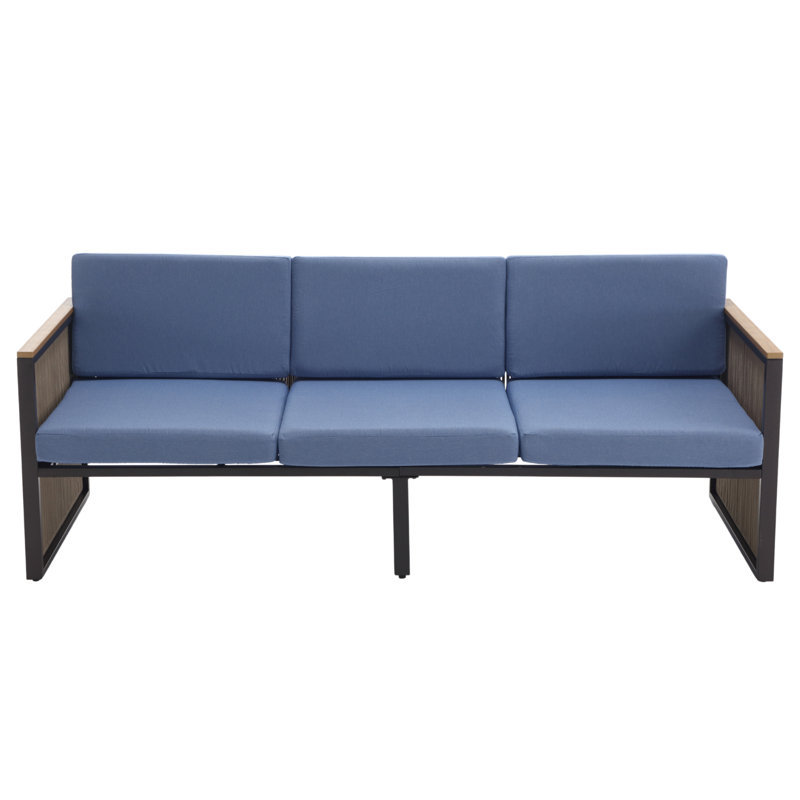 Tracee Metal Outdoor Patio 3-Seater Sofa With Cushions, 1 Piece, Blue