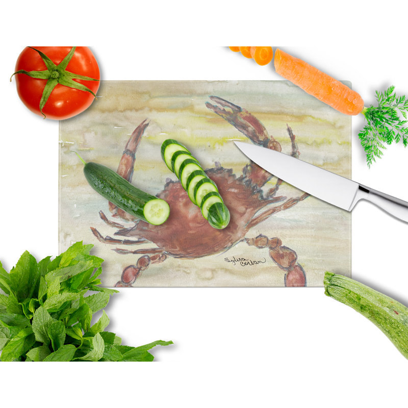 Caroline's Treasures Glass Cooked Crab Cutting Board