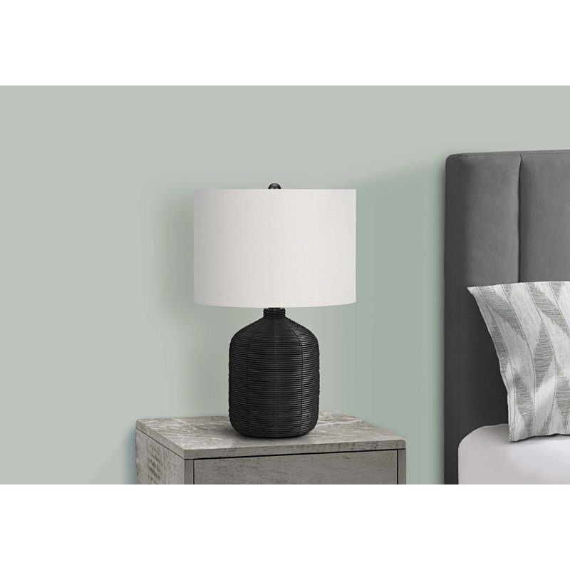 Lighting, 23 po, lampe de table, rotin, abat-jour ivoire / crème, moderne, Noir, Beige