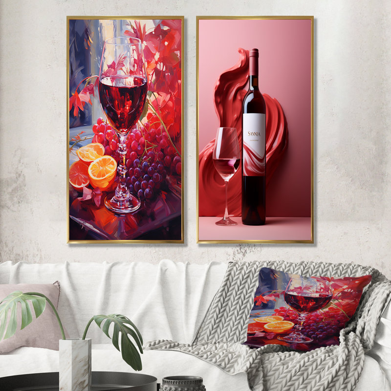 Sangrias Spirit - Wine, ensemble de 2 reproductions d'art sur toile, Encadrement doré, H 40 po x l 41 po