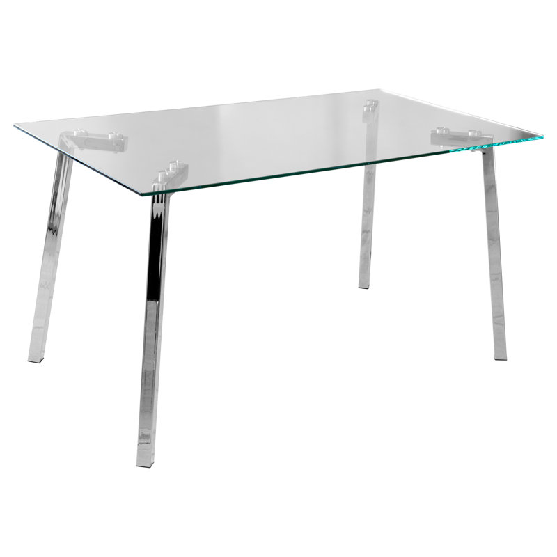 Rectangular Glass Top Dining Table with Steel Base