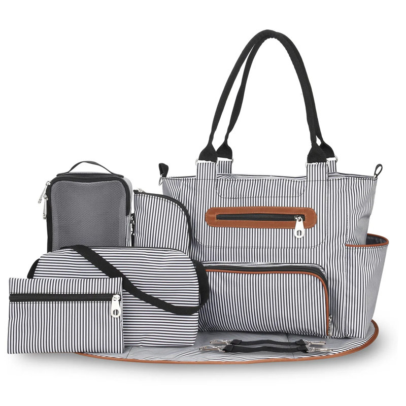 Sac à couches multifonctionnel avec sous-couche, chiffons à rots et pochettes multiples, 2 façons de transporter la poussette