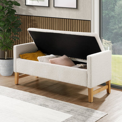 Banc de chambre rembourré avec tissu bouclé