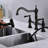 Bridge Dual Handles Kitchen Faucet In Matte Black With Pull-Out Side Spray, 360 Degree Rotatable High Spreading, Rust, Corrosion , Leak Proof, Brass Created Discharge Pipe, Made