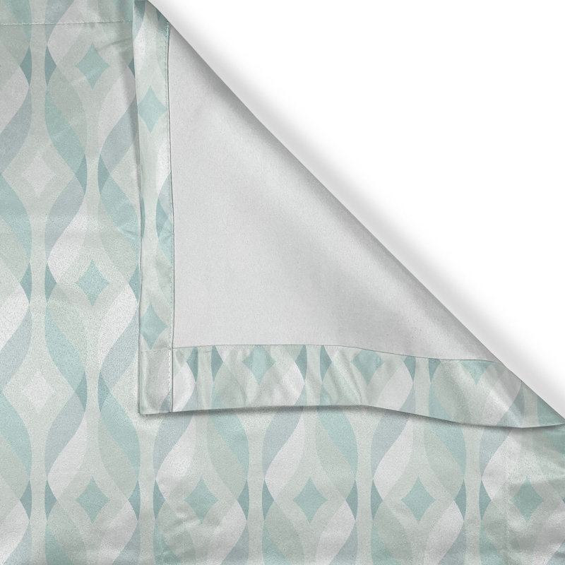Rustic curtain, intertwined lines, rhombus, pale blue seafoam white