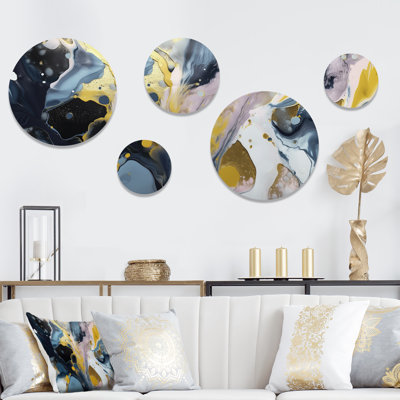Yellow And Blue Fluid Stone II - Abstract Marble Metal Wall Décor