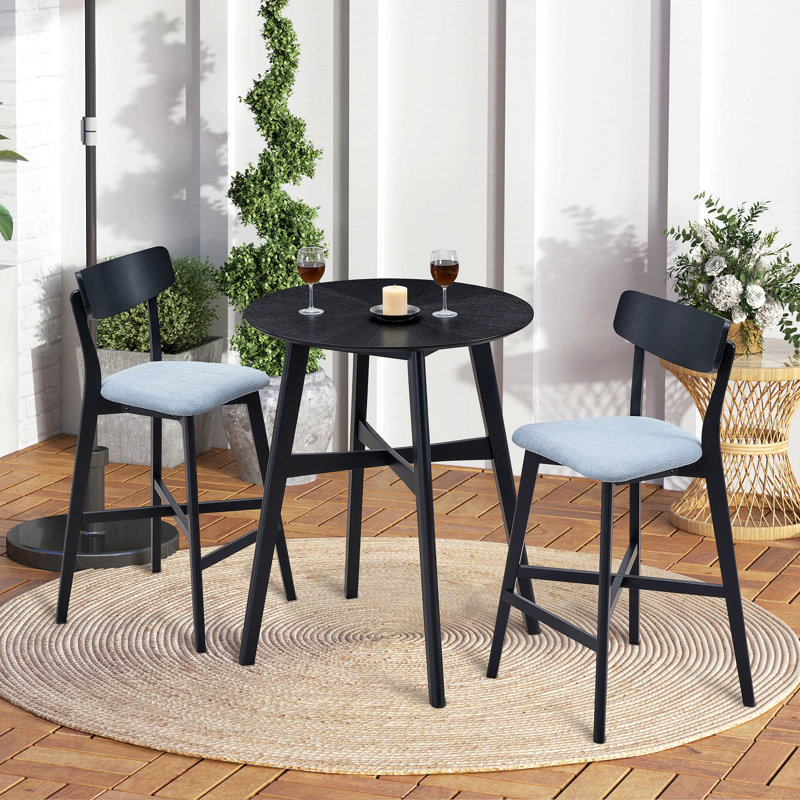 Ensemble de 2 chaises de bar en bois, tabourets à hauteur de comptoir avec dossier