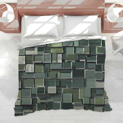 Édredon vert à motif géométrique rectangulaire