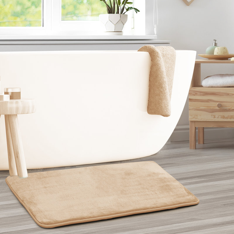 Ultra Soft and Absorbent Memory Foam Bath Rug Set with Non-Slip Backing, Large: 32" L x 20" W, Beige/Cream