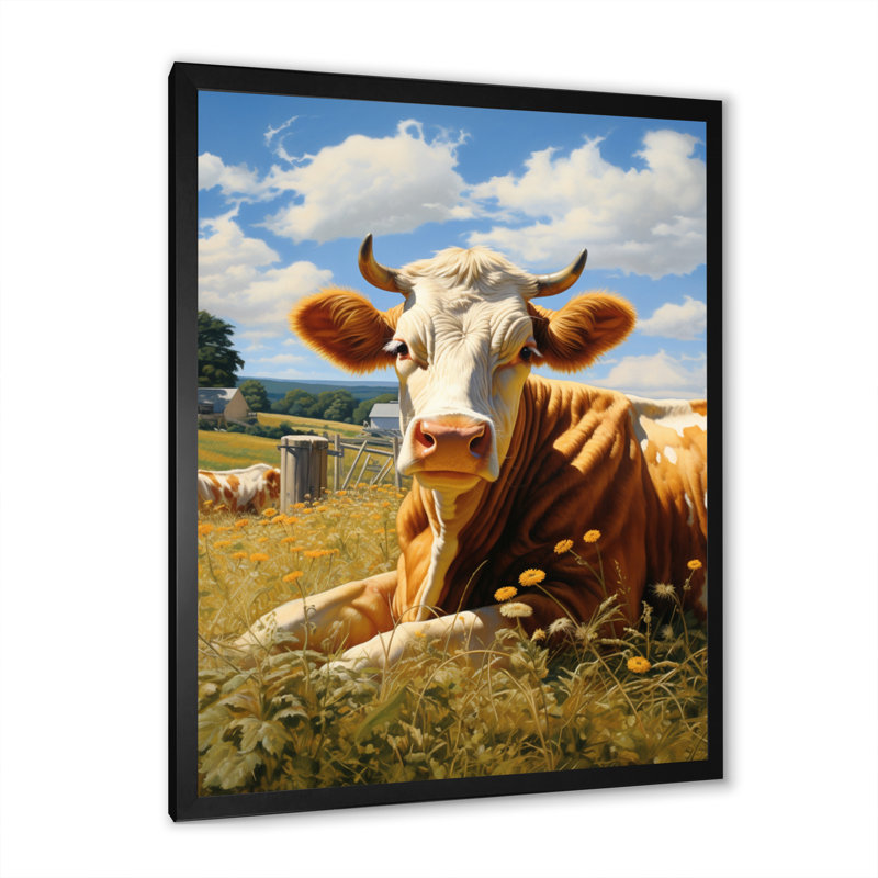Vache contente - impressions sur toile animaux, Cadre photo noir, H 40 po x l 30 po x P 1,5 po