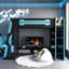 Lit mezzanine simple avec bureau, rangement multi-tablettes et éclairage RVB, structure en bois simple pour jouer et étudier, bleu nuage-1354841050