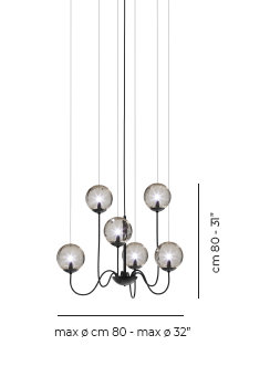 Puppet Suspension 6P Smoky Transparent Matt Black 1 G9 Ul, Smoky Transparent, Matte Black