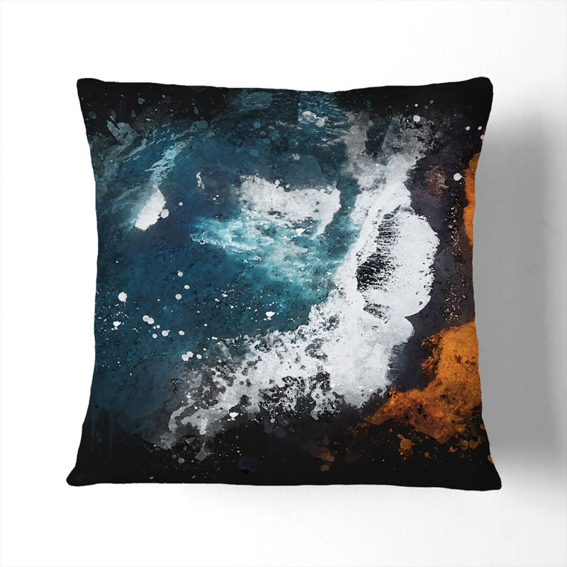 Snaefellsnes Coast in Iceland Paint Splash Cushion with Filling, White, 40cm H x 40cm W x 15cm D