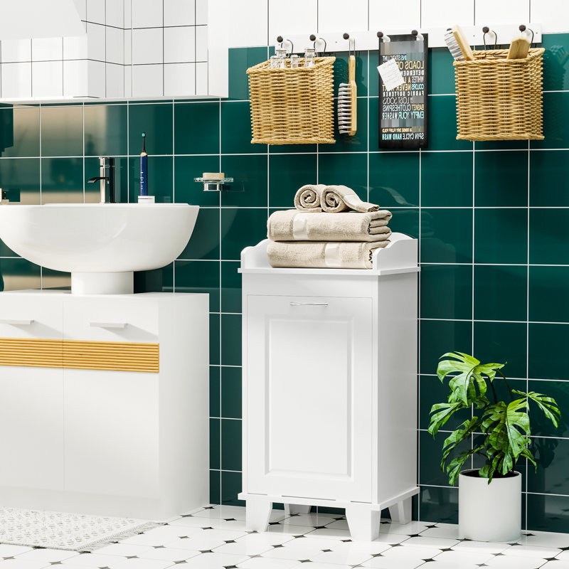 31" Bathroom Storage Hamper, Tilt Out, White Cabinet With Rust- Feature Organizer Cabinet, White, Out Laundry Extra Storage, Utilize Unused Corners, Stable And Strong