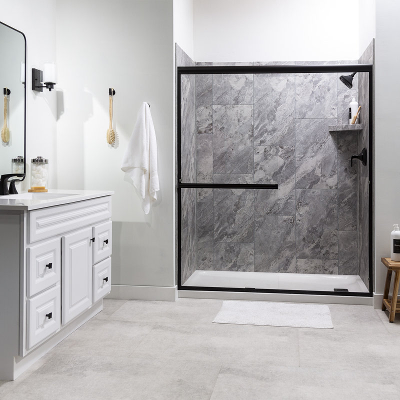 Palisade 25.6 in. x 14.8 in. Interlocking Vinyl Waterproof Wall Tiles, Silver Lake
