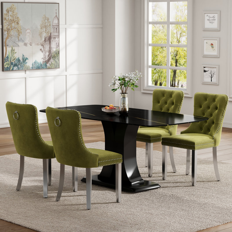 Ensemble de salle à manger Duvall Mid-Century, 5 Pieces: Table, 4 Chairs, Olive Green