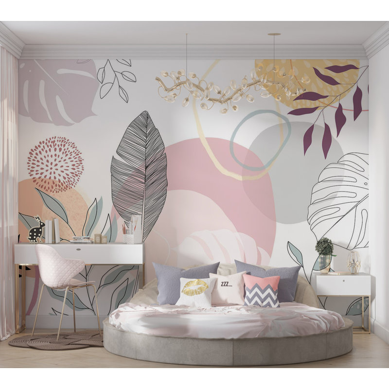 Murale abstraite pelez et collez - Esthétique moderne au trait, L 124 po x l 173 po