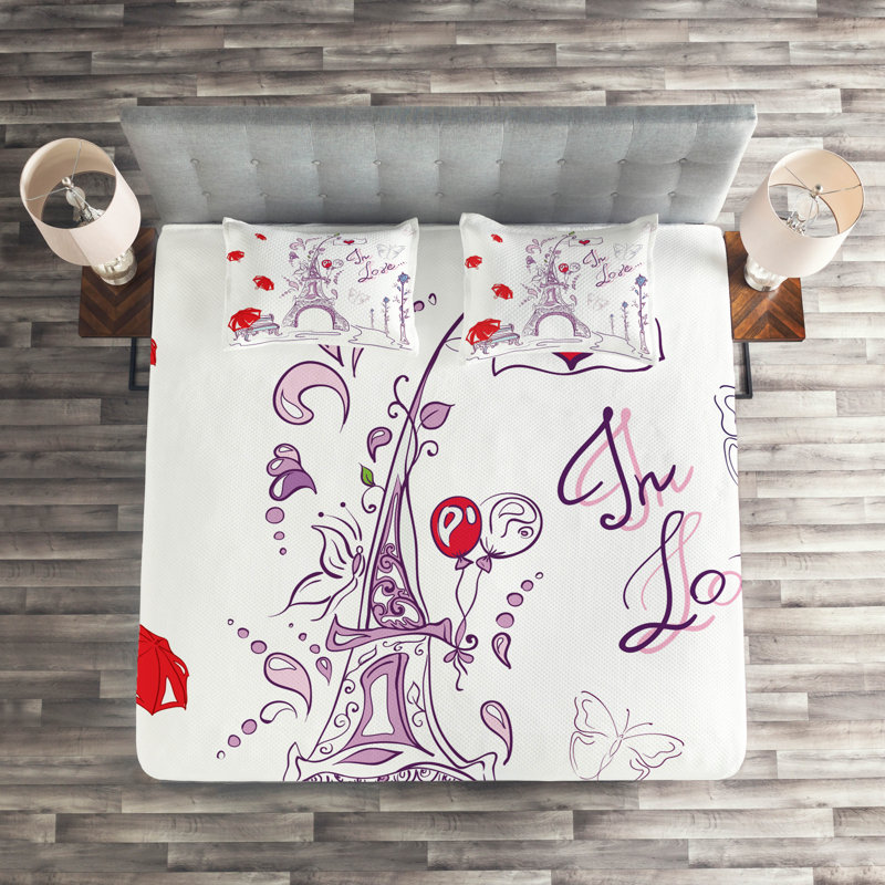 Eiffel Tower Eclectic Polyester Coverlet, King Bedspread + 2 Shams