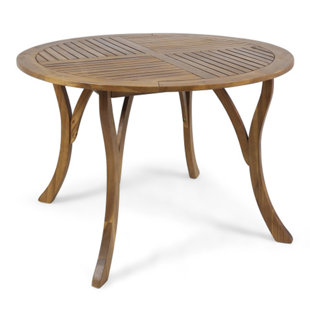 47" Round Acacia Wood Patio Dining Table, Weather-Resistant Slatted Top for Indoor/Outdoor
