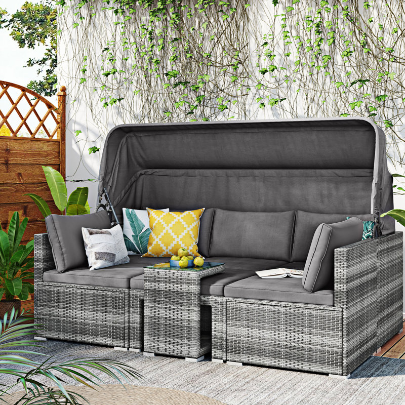 Ensemble de patio complet en rotin 5 pièces avec coussins Kambrina