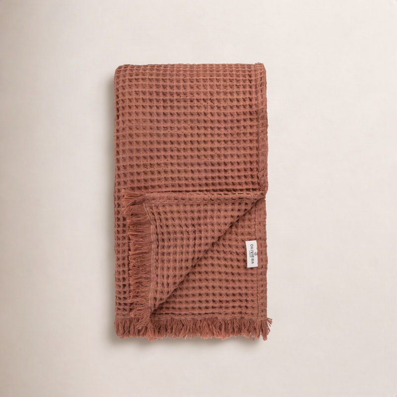 Couverture en coton gaufré Waffle, Brun - très grand