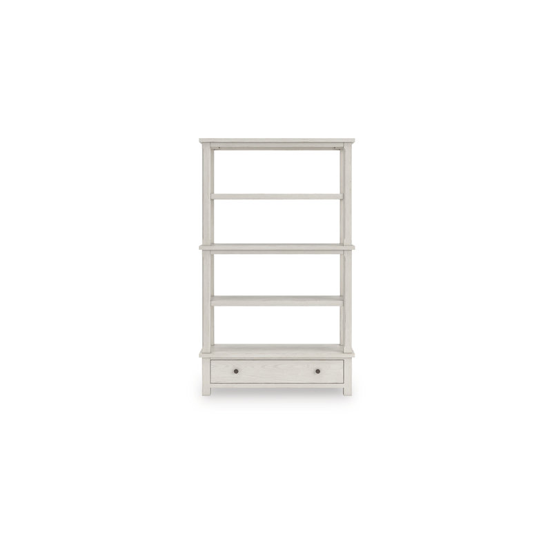 Bibliothèque Lea avec 4 tablettes et tiroir de rangement, blanc antique 75 pouces