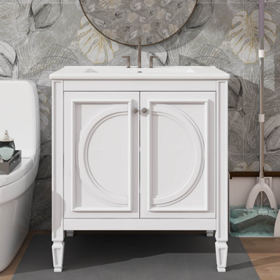 30" Minimalist Bathroom Vanity With Sink - Presents Two Doors And Built-In Shelf