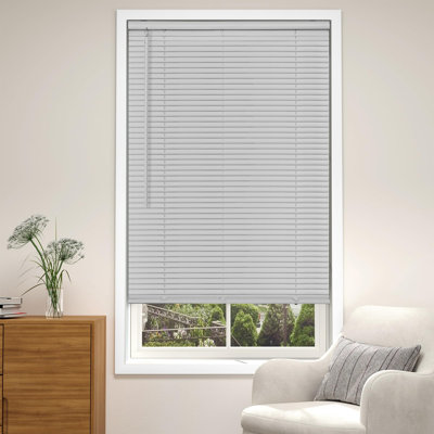  1" Light Filtering Vinyl Mini Blinds, Grey, 34.5"W x 48"H, Horizontal Window Blinds for Home, Cordless Shades for Indoor Windows