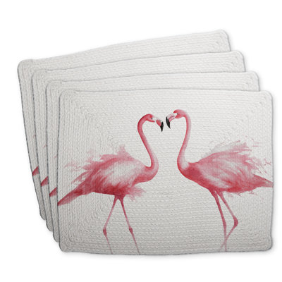 Two Pink Flamingo Braided Polyester Placemats - Set of 4