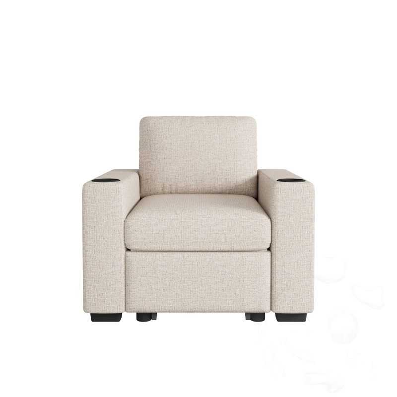 Chaise longue rembourrée avec porte-gobelet intégré, Beige