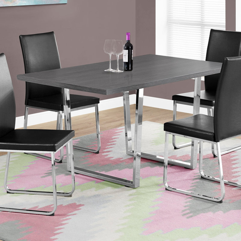 Table de salle à manger, rectangulaire, 60 po, cuisine, salle à manger, stratifié, métal chromé, Gris