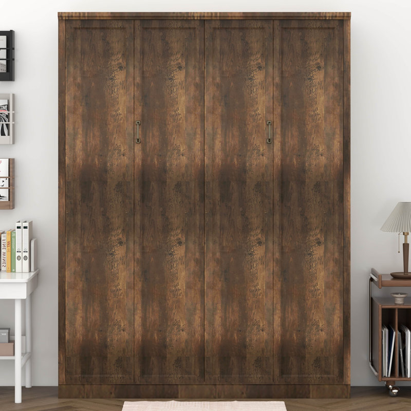 Queen Size Half Self-Close and Open Murphy Bed, Brown