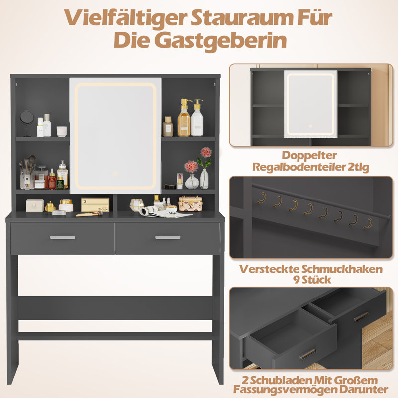 Dressing Table with Mirror, Black