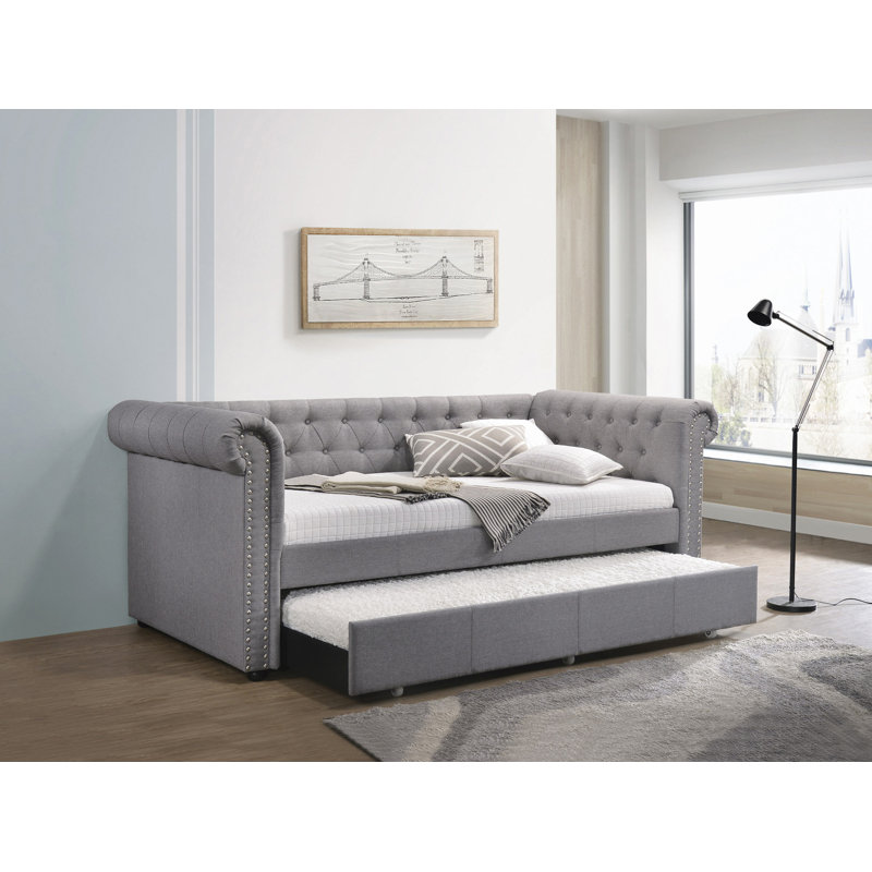 Justice Smoke Gray Fabric Daybed With Trundle
