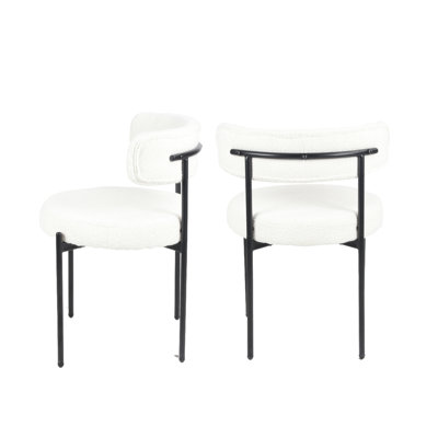 2Pcs Modern White Dining Chairs - Foam Filled Seating With Boucle Cover   Of 2  Design Stable Iron Base