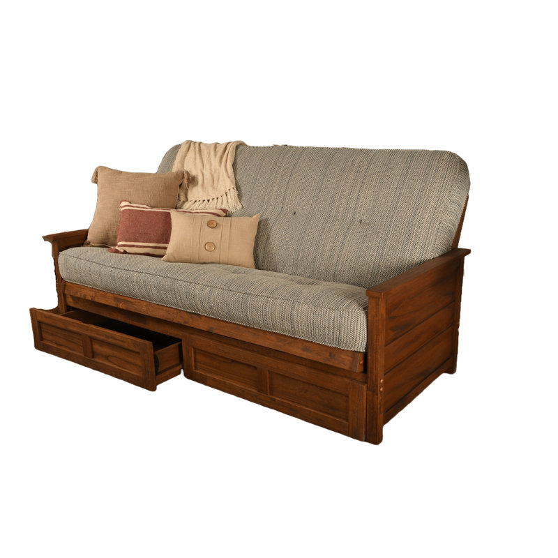 Futon double avec matelas avec rangement Emmiliano, Brun patiné, Transport maritime