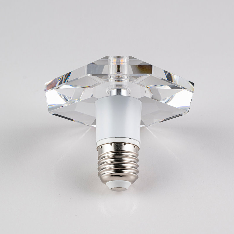 LED Solid Crystal-Style Glass Bulb, 3000K Warm White, E26/27 Medium Base Bulbs (Base not included), 3.9" x 3.2", Flower