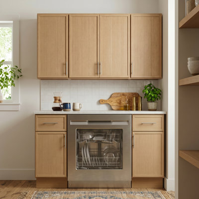 Ensemble d'armoires de cuisine modulaires en chêne blanc 48 po avec quincaillerie à fermeture douce, armoires à tiroir et ouverture de lave-vaisselle de 24 po